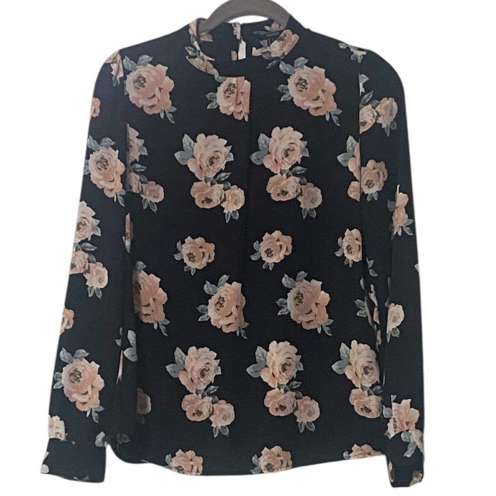 Forever 21 Women’s Long Sleeve Floral Blouse Black and Pink Size Medium